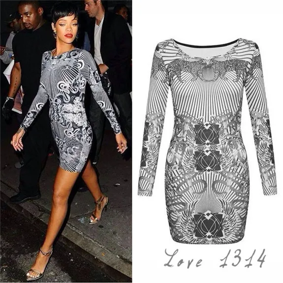 Sale Slim Pencil Dresses New Summer Long Sleeve Novelty Print Bodycon Dress Leopard Party SV006996 | Женская одежда