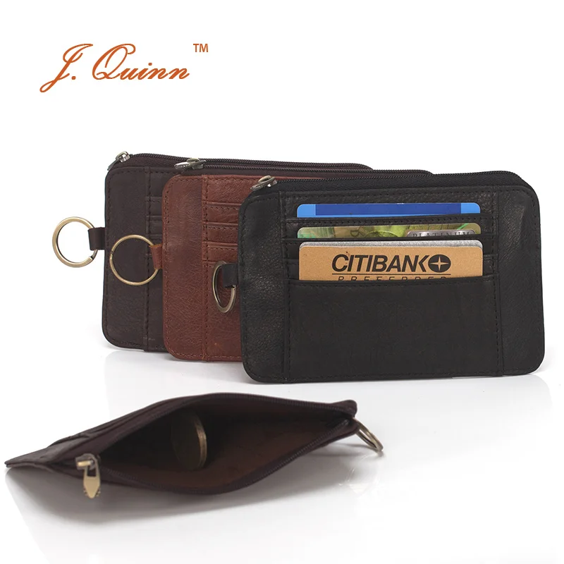 Мужской кожаный кошелек J.Quinn на молнии тонкий бумажник из воловьей кожи деловой