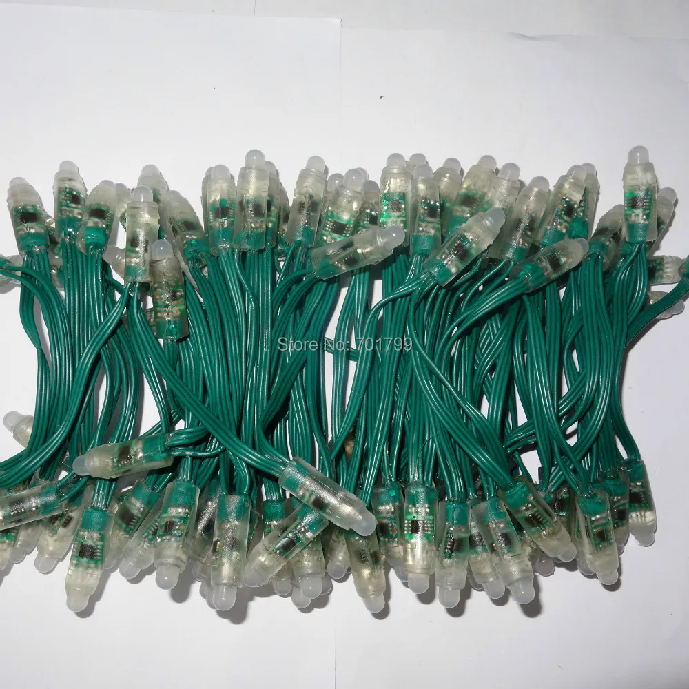 100 шт. DC12V адресуемых 12 мм WS2811 led smart pixel узел с Зеленая проволока (20AWG) IP68 Номинальная