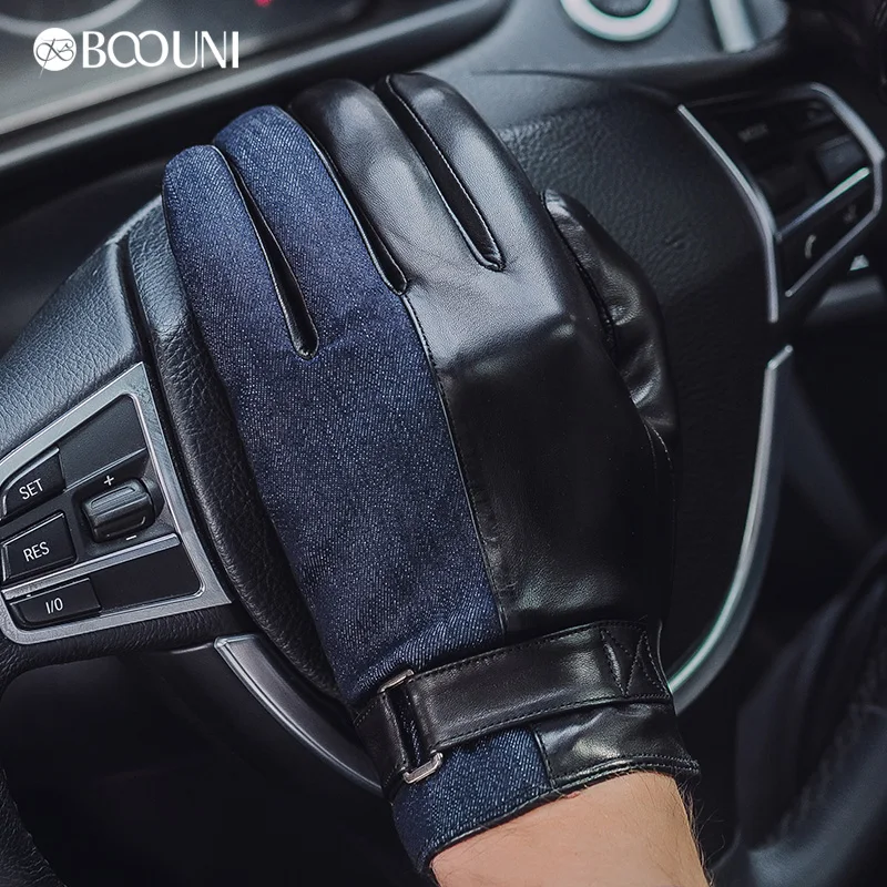 Мужские перчатки BOOUNI из овечьей кожи модные Лоскутные натуральной для вождения