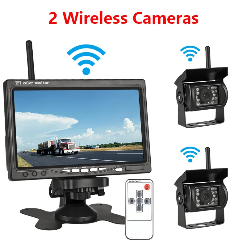 Monitor with 2 lens Jansite " Беспроводной автомобильный монитор TFT Автомобильная резервная камера s монитор для грузовика парковочная система заднего вида объектив камеры заднего вида напряжение 12-24 В - Цвет: Monitor with 2 lens