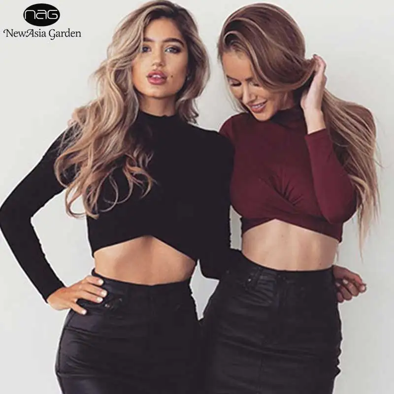 Женские футболки с высоким воротом хлопковая футболка женский укороченный топ