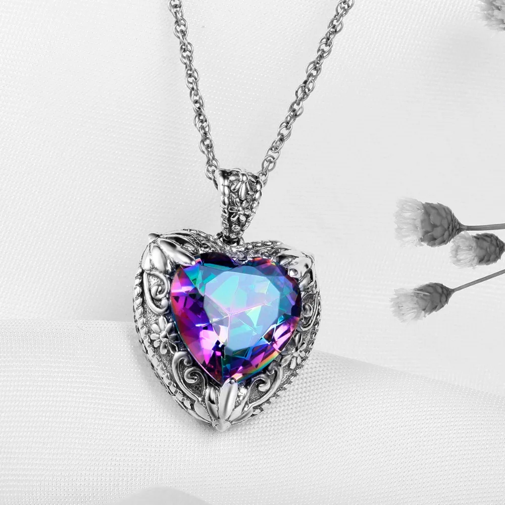 Szjinao мистик топазом подвеска Ретро стиль Viking сердце Форма Love 925 стерлингового