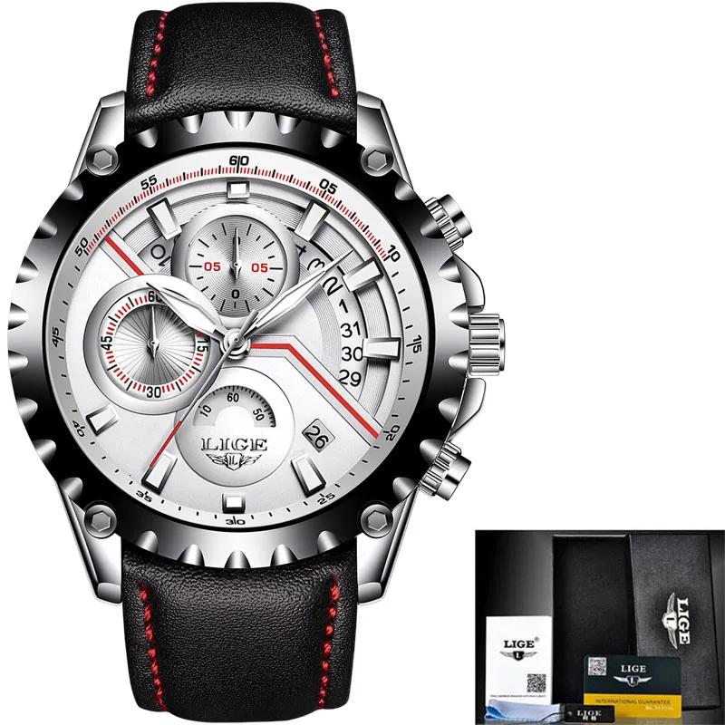 Silver white L Бренд lige Мужские Модные полые дизайнерские часы мужские спортивные водонепроницаемые кварцевые часы мужские все стальные военные часы Relogio Masculino - Цвет: Silver white L