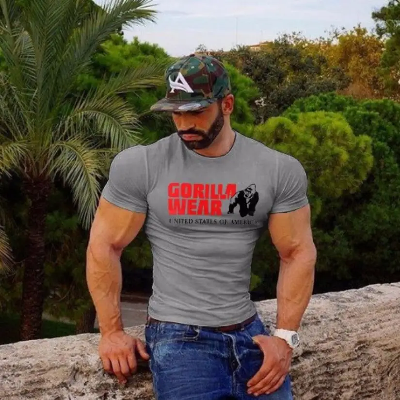 Summer Men's T-shirt animal cartoon printed Hip Hop Fitness Men Shirt Bodybuilding Tee Short Sleeve Muscle Tops Stylish | Мужская