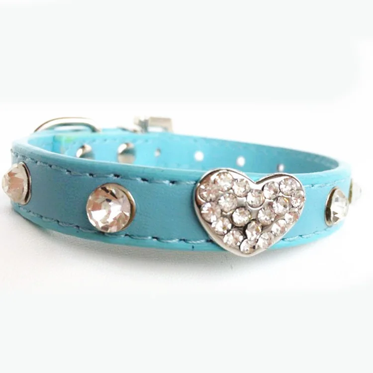 Bling rhinestone dog collar cute heart pet cat luxury diamond pu leather chihuahua small necklace pendant | Дом и сад