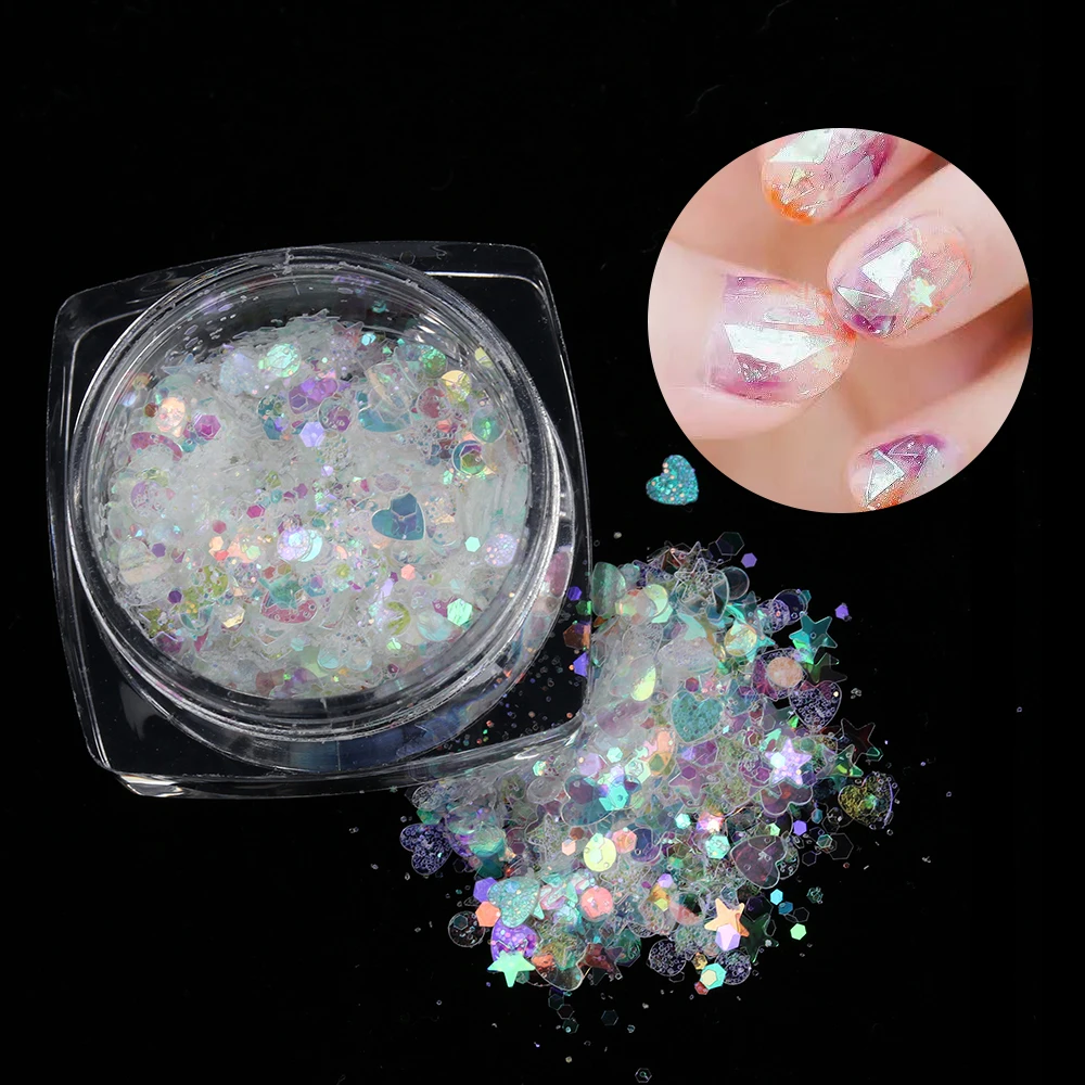 1 бутылка русалка голографический 3D хлопья для ногтей sequinsлюминесцентный Блестящий Маникюр блестящий дизайн ногтей украшение женский инструмент для маникюра
