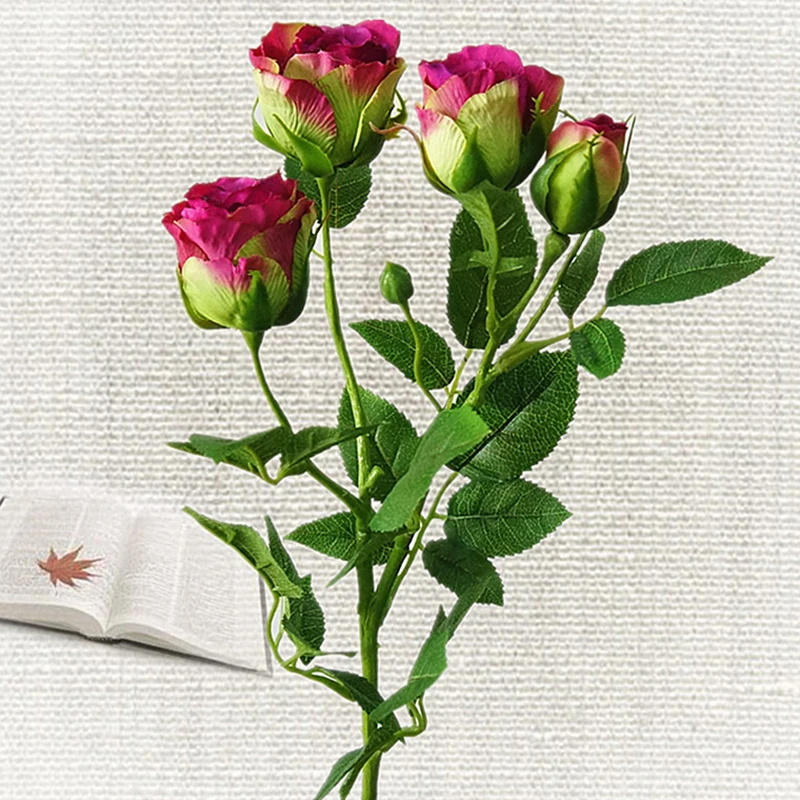 Искусственные цветы 4 розы бутон для дома ваза реквизит фотосъемки в отеле Декор