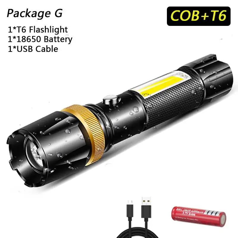 G 6000лм светодиодный светильник-Вспышка водонепроницаемый COB лампа USB Перезаряжаемый светильник супер яркий 5 режимов Питание от батареи 18650 для кемпинга - Emitting Color: G