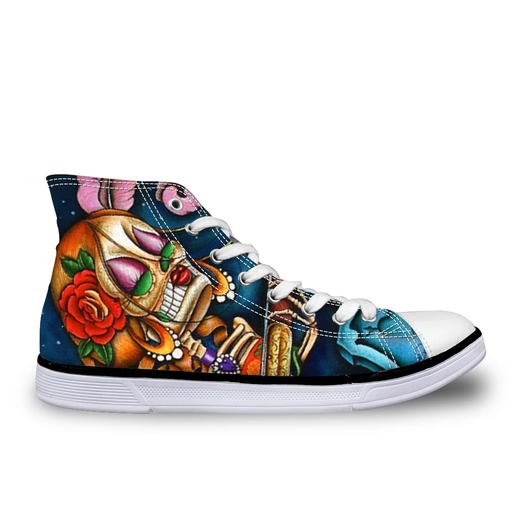 

WHEREISART Brand Women Canvas Shoes Spring Autumn Skull Design Ladies Walking Shoes Zapatos Hombre Lace-up Girls Casual Shoes