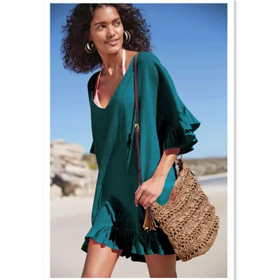 Peacock blue Пляжное платье, юбка, накидка для женщин, Летняя туника с оборками, сексуальное прозрачное бикини, купальник, купальный костюм, одежда для плавания, пляжная одежда - Цвет: Peacock blue