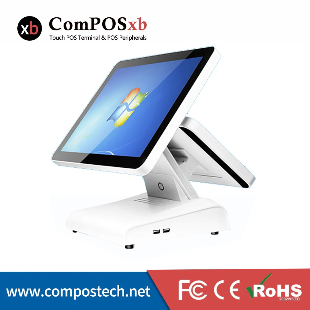 

free Shipping Double screen 15/12 Cash register with 15 inch capacitive pos touch Best POS System for restaurant all in one pc