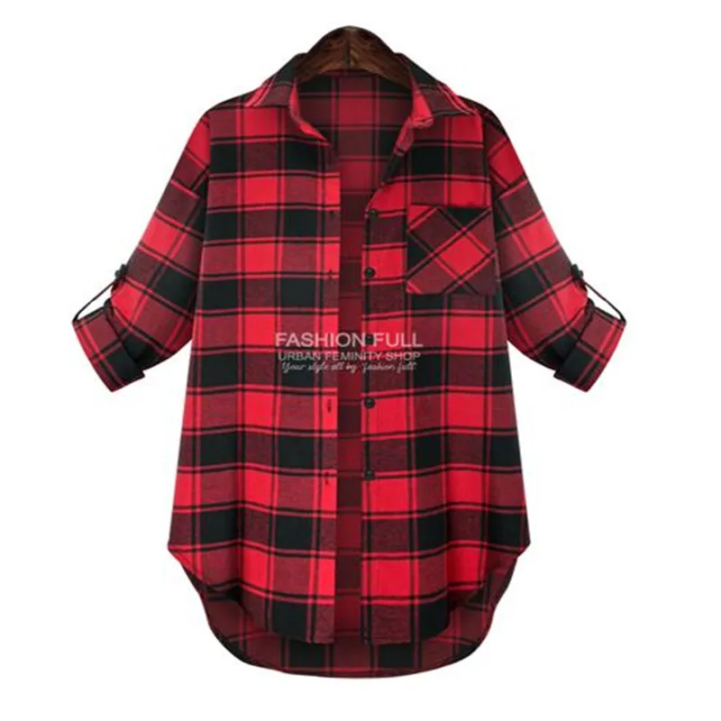 

Бесплатная доставка, Новые осенне-зимние женские рубашки, модный бренд размера плюс, повседневные рубашки в клетку с длинным рукавом для же...