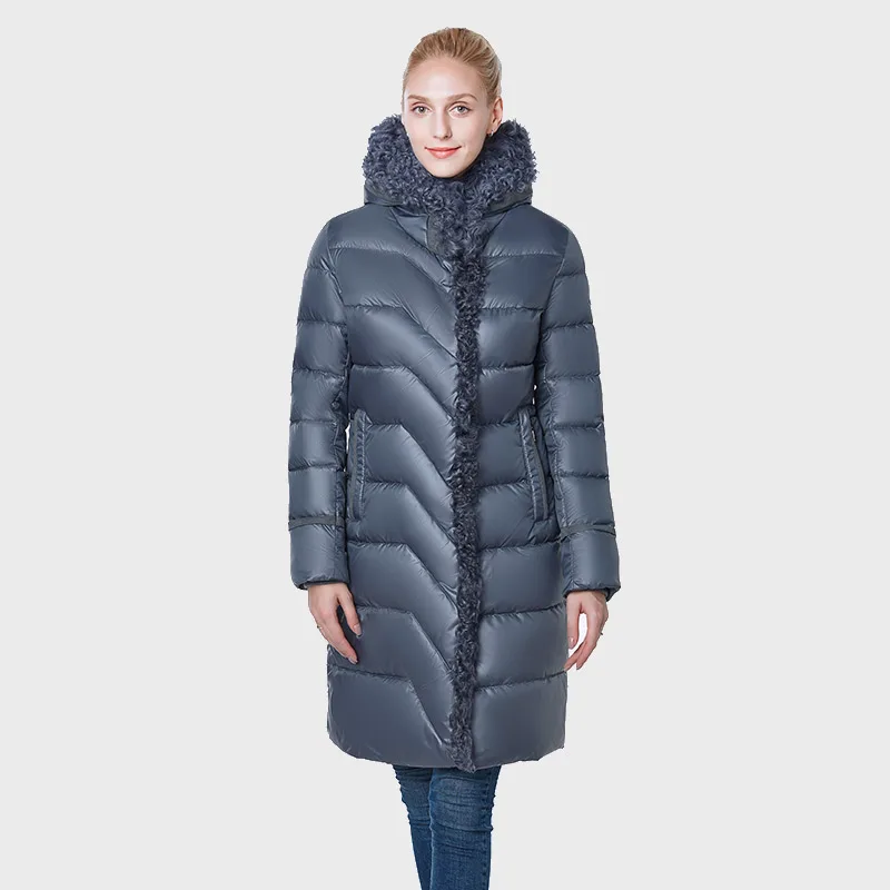 Зимние классические camperas mujer abrigo invierno куртка женщин пальто парка высокого класса шерсть носить шляпа толстые ветрозащитный - Цвет: GBLUE
