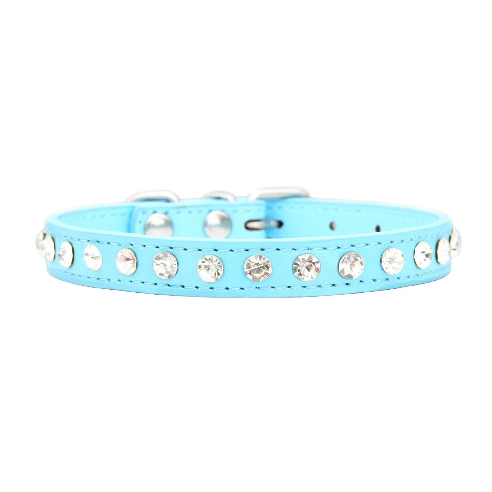 Light Blue Персонализированные Стразы ошейник для собак 16 цветов из искусственной кожи для маленьких собак, щенков, чихуахуа, розовый ошейник для домашних животных аксессуары для домашних животных - Цвет: Light Blue