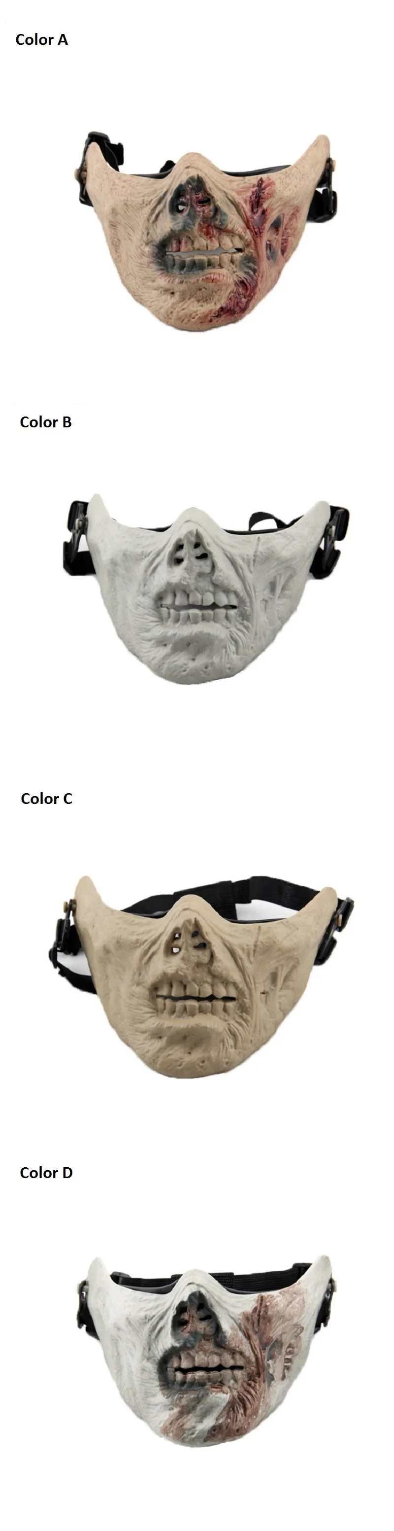 3D Unisex Half Face Cycling Mask Tactical Airsoft Protective Zombie Mask for Military Paintball Hunting CS Halloween Party Mask