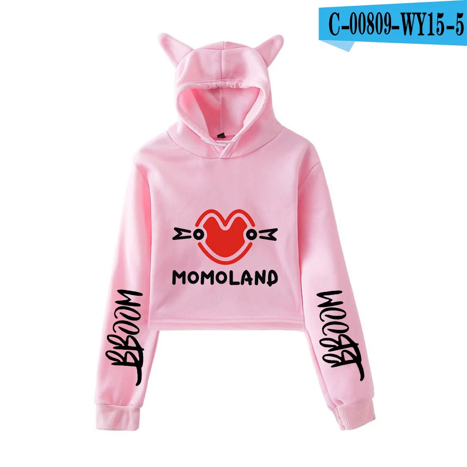 MOMOLAND модный тренд sala Cat укороченный Топ для женщин Лето толстовки Толстовка Сексуальная Горячая Kpop Harajuku больших размеров 2XL - Цвет: pink