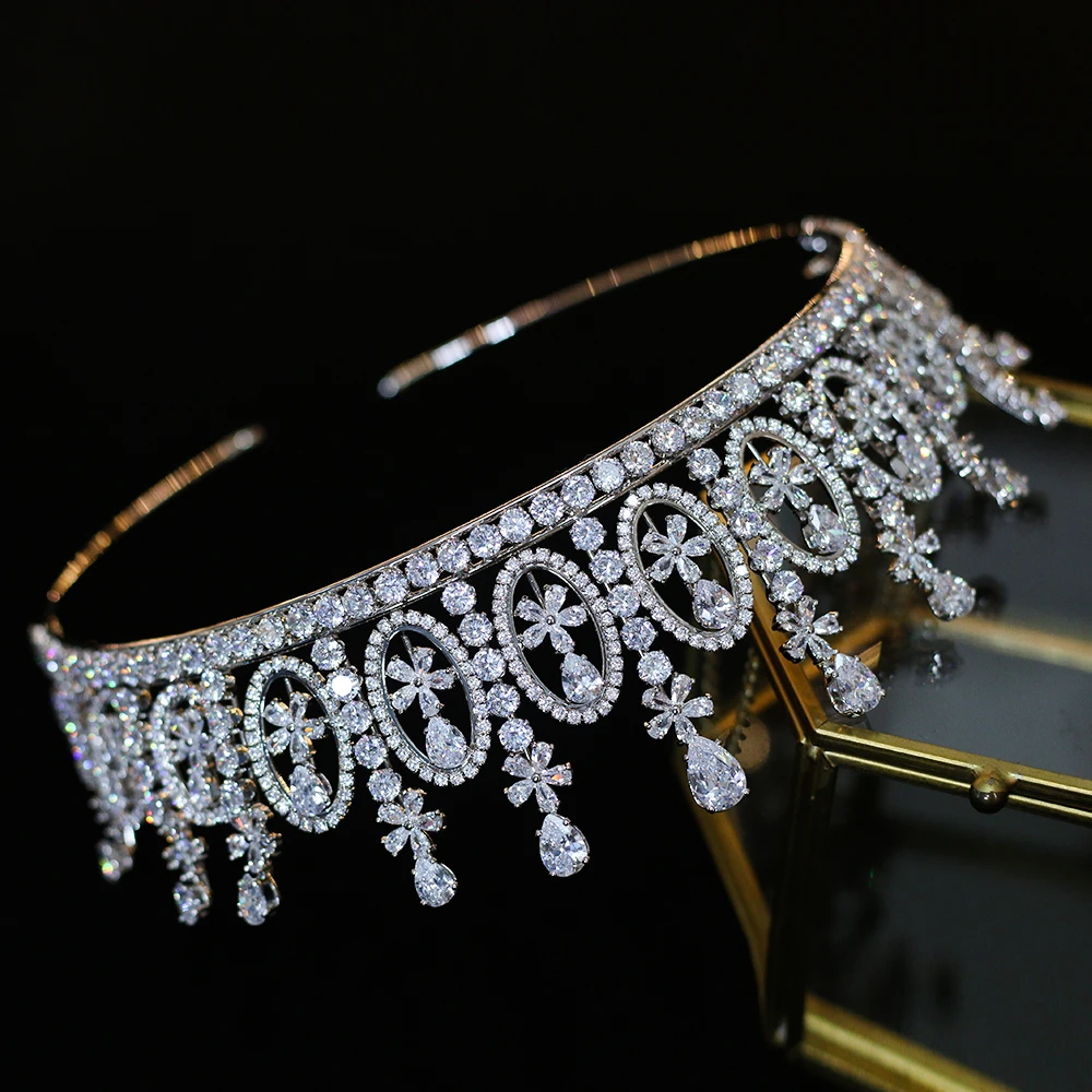 Cena de accesorios para el cabello, corona de circonio, palacio europeo de alta calidad con caja для подарков de joyeria, embalaje