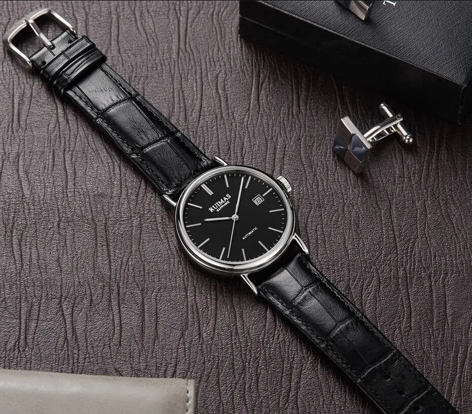 Reloj Hombre мужские автоматические Роскошные сапфировые классические часы Механические Мужские Простые RUIMAS мужские деловые наручные часы