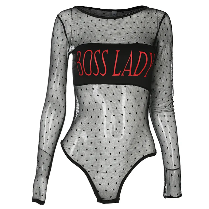 Пляжные летние пикантные из сетки в горошек с длинным рукавом боди женский