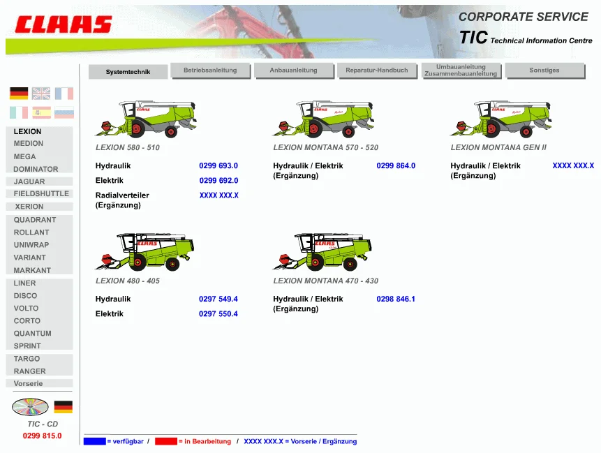 

Для Claas BIGTIC техническая информация