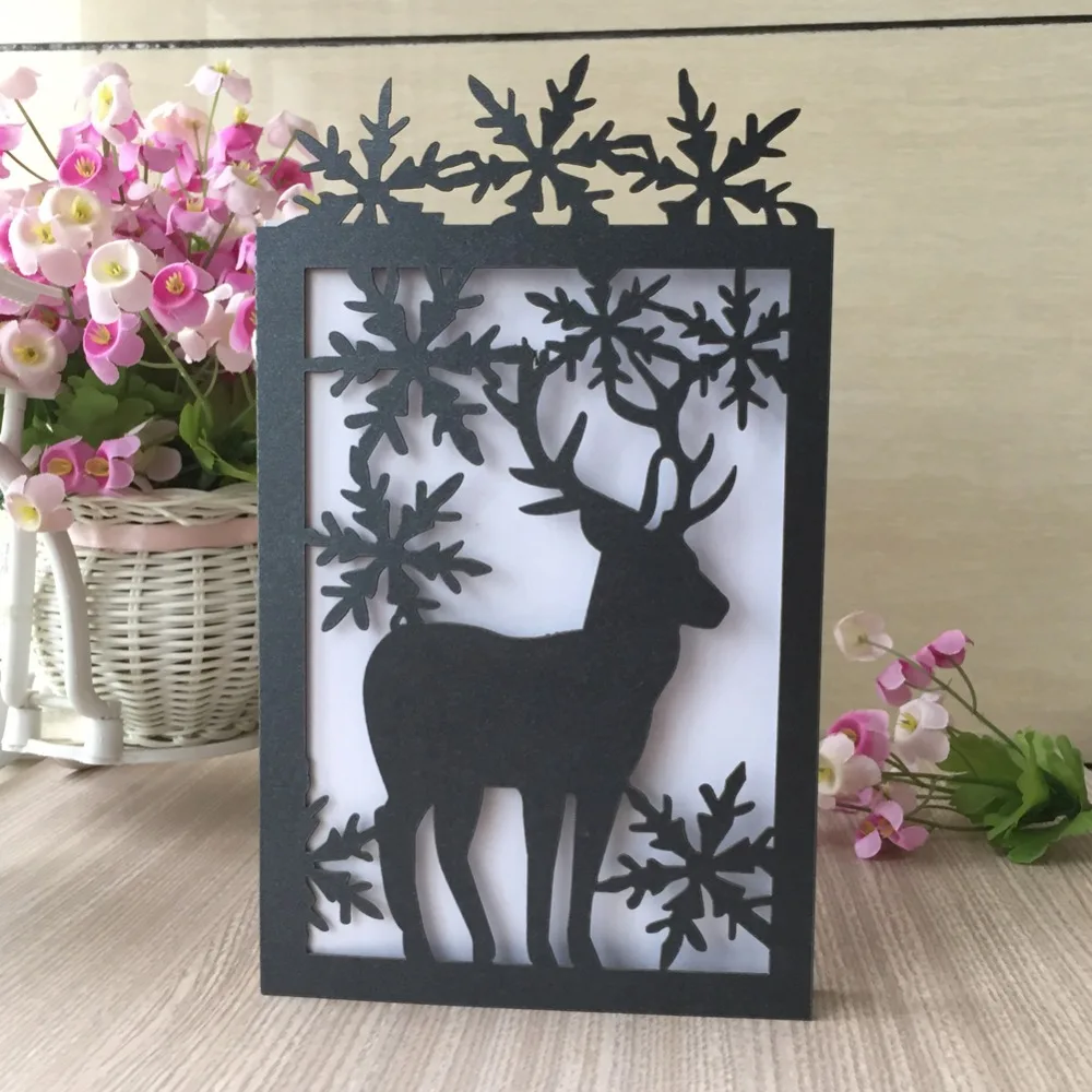 

100pcs/lot Multi Color Christmas Cards Laser Cut Invitations Card Folding Greeting Blessing Card Christmas Party Favor