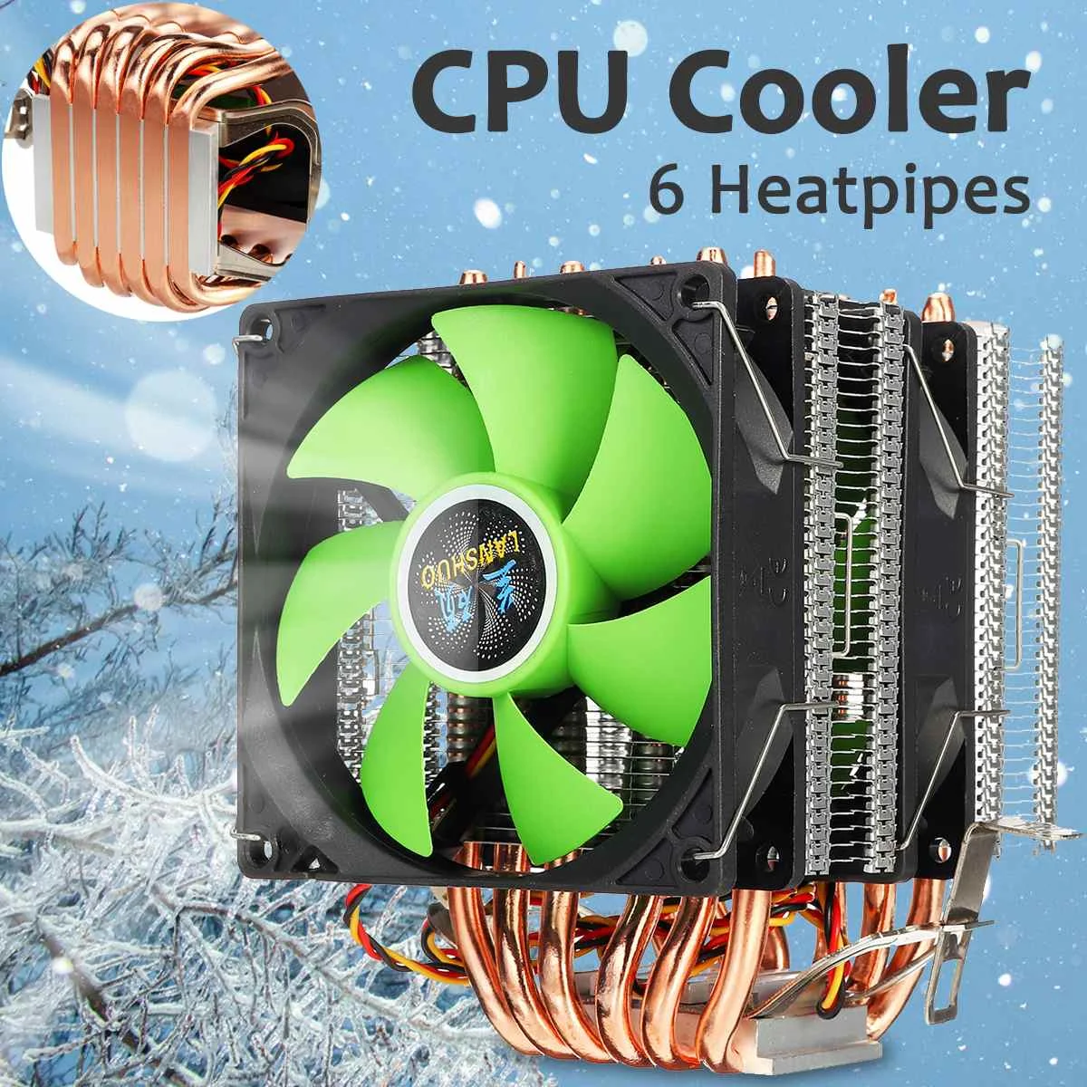 Процессор кулер 6 тепловых трубок 3pin двойной вентилятор Cooler Тихий охлаждающий вентилятор радиатора для LGA 1150/1151/1155/1156/1366/775 для AMD