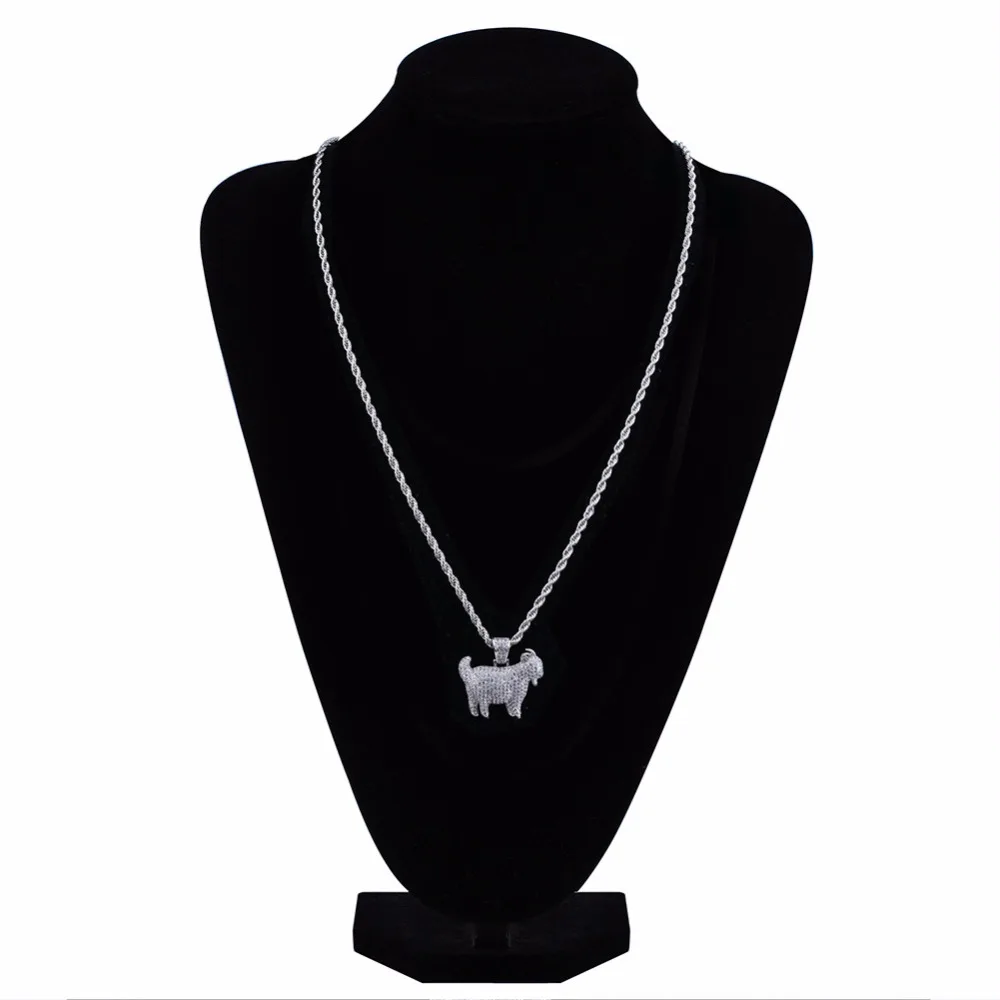 AAA+ циркон Bling лед из козлиная, Овечья ожерелья с подвесками золотые Цвет Медь Для мужчин хип хоп ювелирные изделия с 24 дюйма витая Цепочка