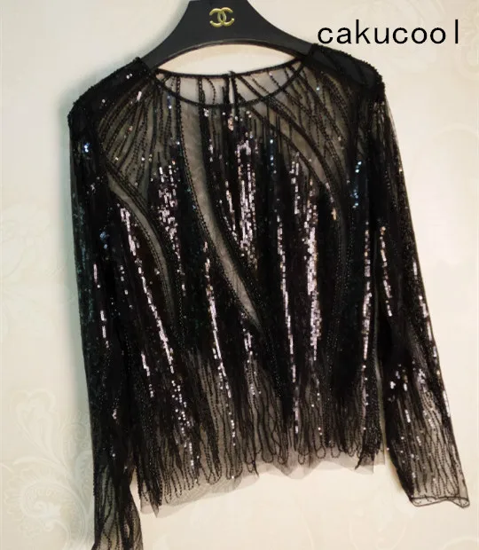 Женская блузка с блестками Cakucool прозрачные сексуальные сетчатые блузки круглым
