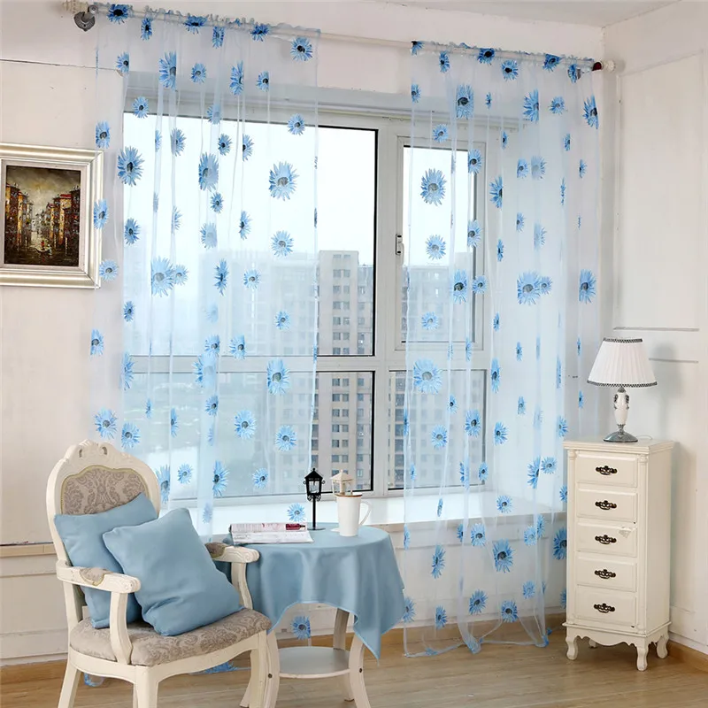 Занавески с подсолнухами 1 шт. тюлевые шторы для окна балкона готовые выгорание