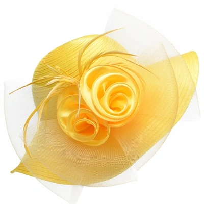 Yellow Летние шляпы для женщин, однотонные Сатиновые цветочные шляпы с широкими полями, гибкие шляпы для Кентукки, Дерби, церкви, чая, вечерние платья A433 - Цвет: Yellow