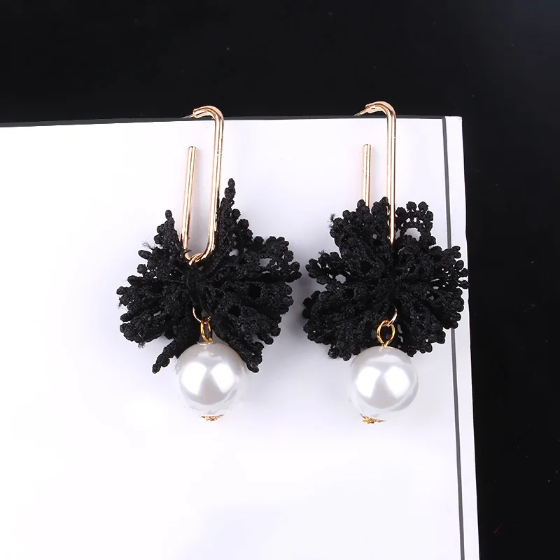 Женские Висячие серьги Boucle D'oreille длинные с искусственным жемчугом и кружевными