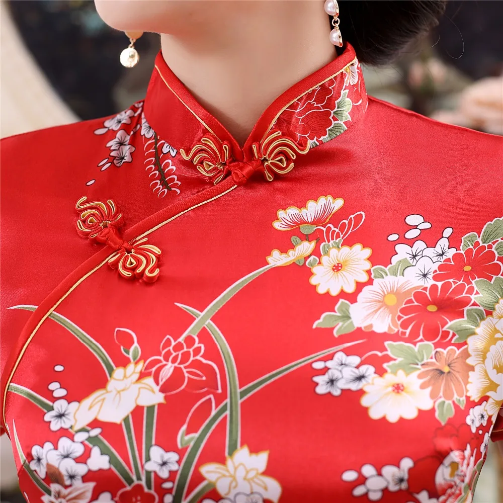 Шанхай история длинное Qipao атласное Cheongsam китайское традиционное платье с