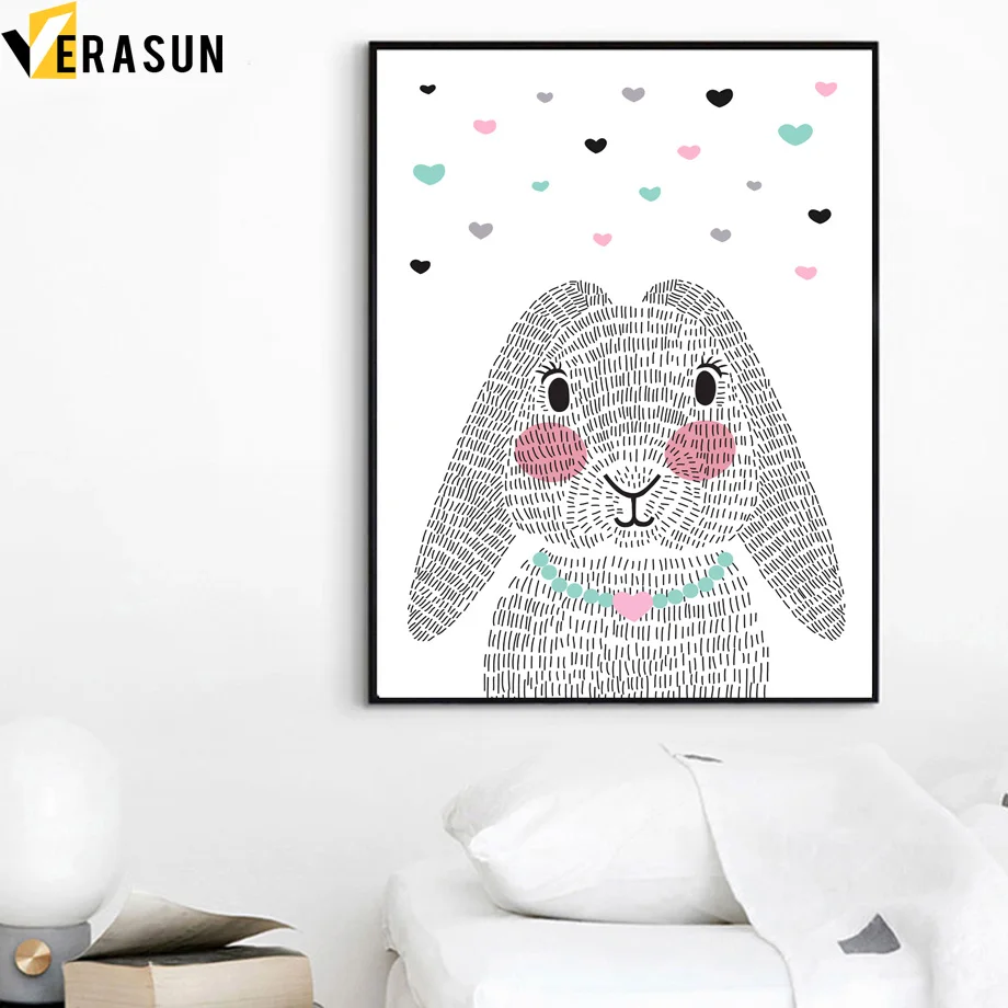 Cartoon Rabbit Nursery Wall Art Canvas Painting Nordic Posters And Prints Animals Pictures Baby Kids Room Decor | Дом и сад