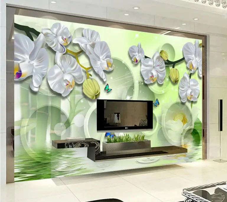 Customized photo wallpaper 3d wall mural 3 d TV setting is silvery white butterfly orchid dream decor | Обустройство дома