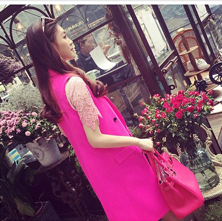 Новинка 2020 модный розовый однотонный длинный стильный женский костюм жилет