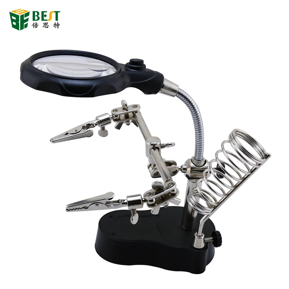 

BST-16126A Helping Hand Clip Clamp LED Magnifying Glass Soldering Iron Stand Magnifier Welding Rework Repair Holder Tools