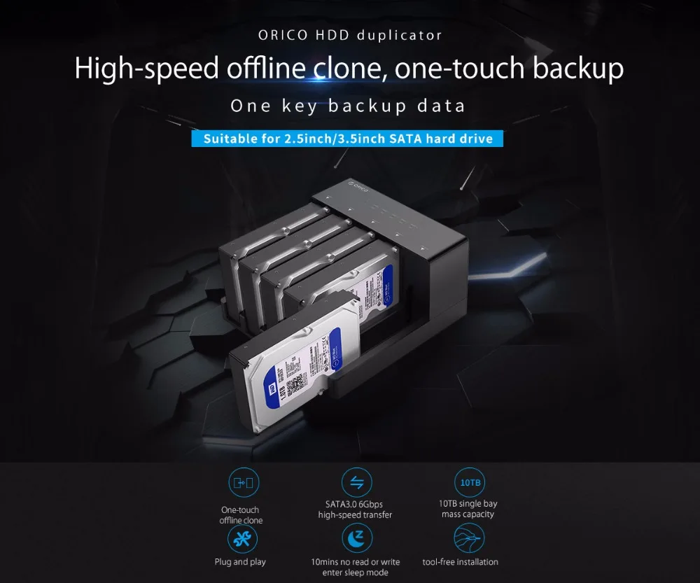 ORICO 2,5/3,5 дюйма SATA жесткий диск Корпус SSD чехол HDD док-станция с функцией клон Макс 50 ТБ с 12V адаптер питания