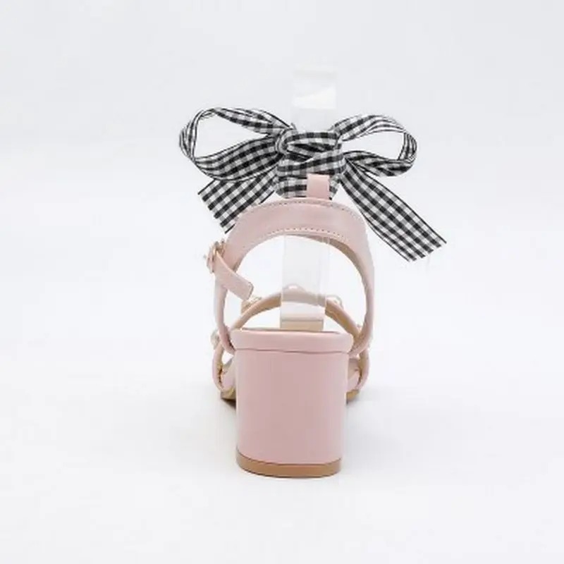 Coolcept Vintage Women High Heel Sandals Beading Cross Strap Thick Summer Party Shoes Footwears Size 34-39 | Обувь