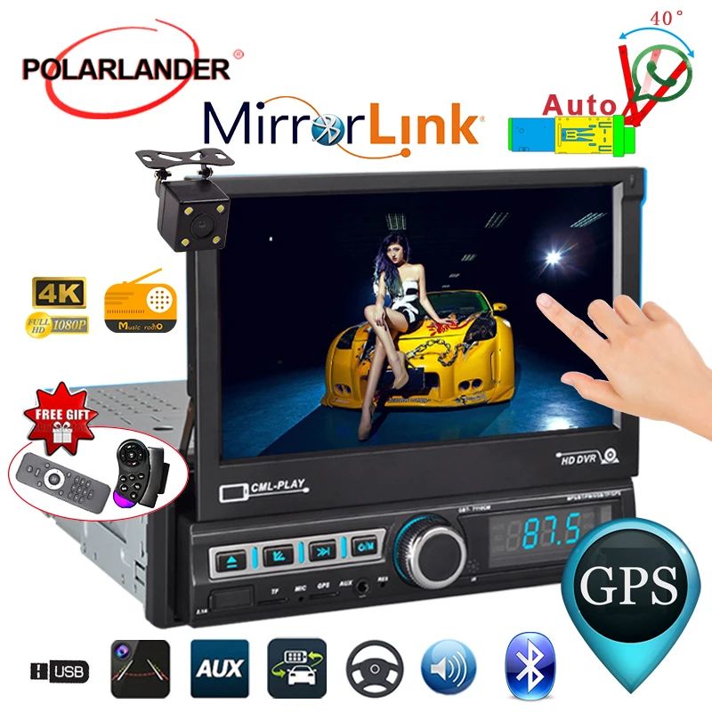

7''1DIN GPS Car MP5 Player Bluetooth Stereo Mirror Link Radio FM/AUX/DVR/ NAVIRadio Car Autoradio Telescopic Screen