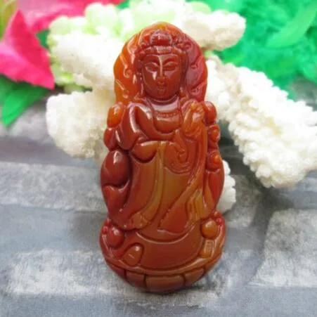 natural china HUANGLONG jade beige carved lucky Guanyin pendant Ci Xiang heai Bao ping an necklace Fine Jewelry | Украшения и