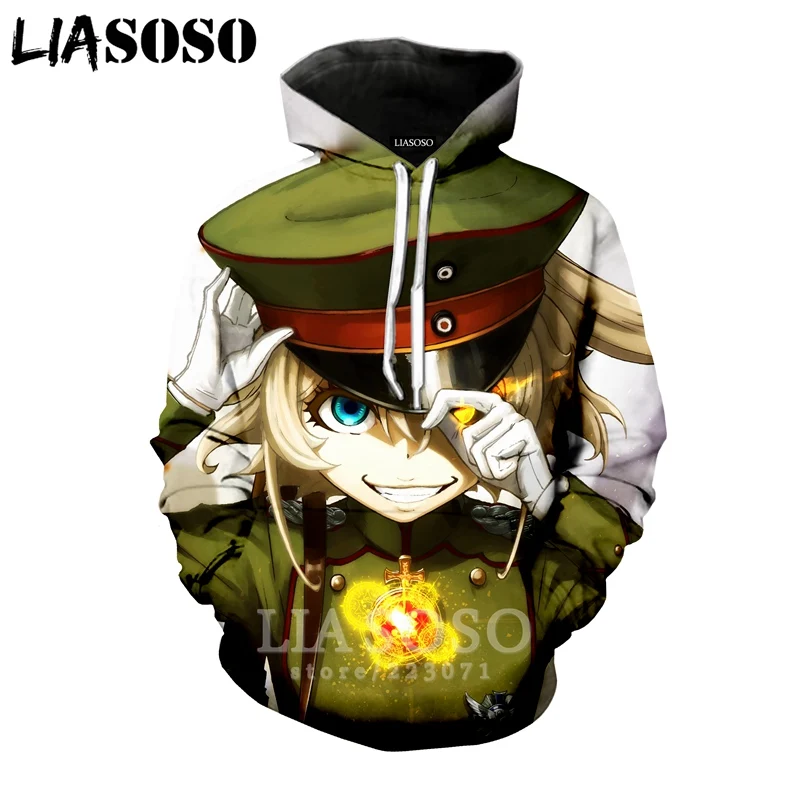 LIASOSO Новинка зимы для мужчин и женщин толстовка с 3D принтом аниме Youjo Senki Saga of Tanya худи Обитель зла Топ пуловер с длинными рукавами B086-9