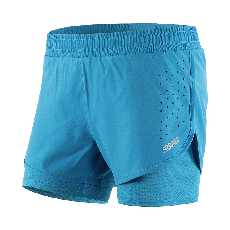blue ARSUXEO женские шорты для бега 2 в 1 обучение Фитнес спортивные лосины Femme Открытый Спортивная быстросохнущая марафон 1101 - Цвет: blue