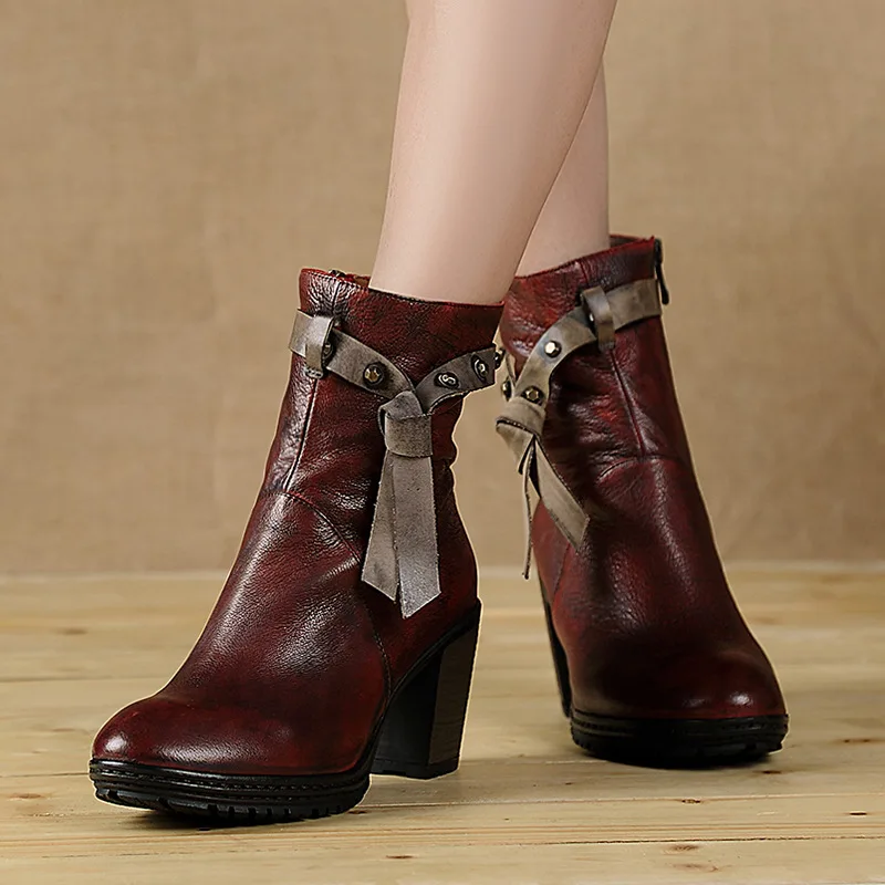 2017 осенние ботинки martin на высоком каблуке женские из воловьей кожи с круглым