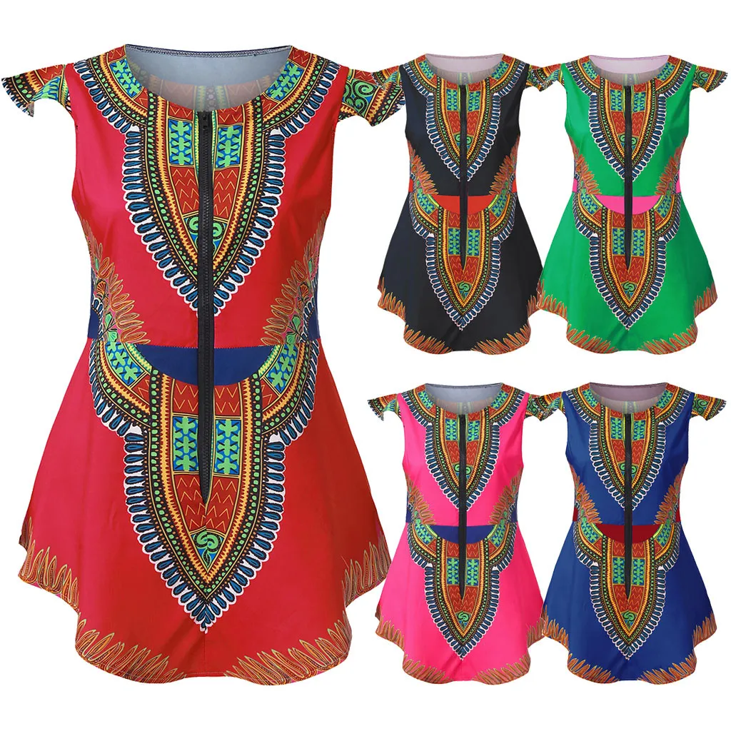 2019 Сексуальная Женская однотонная Летняя туника на молнии с принтом в