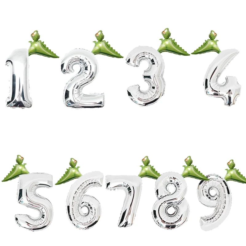 Sliver 2pcs Dinosaur foil Helium Cartoon figure balloons 1 2 3 Boy' Birthday decoration kids' toys Dinosaur funny gifts Baby shower - Цвет: Sliver