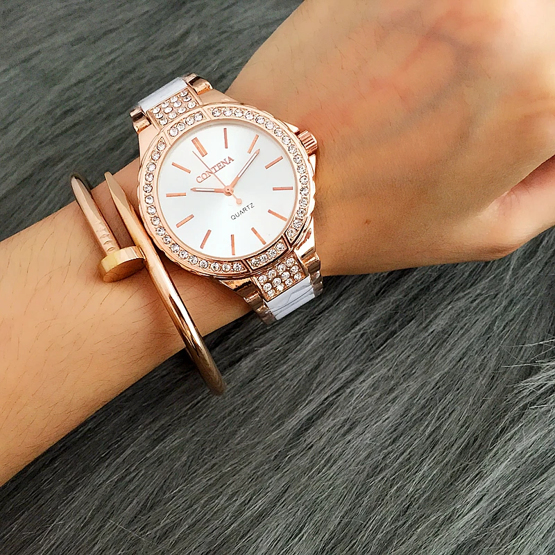 Женские роскошные часы CONTENA розовое золото модные стразы женские часы|feminino|feminino