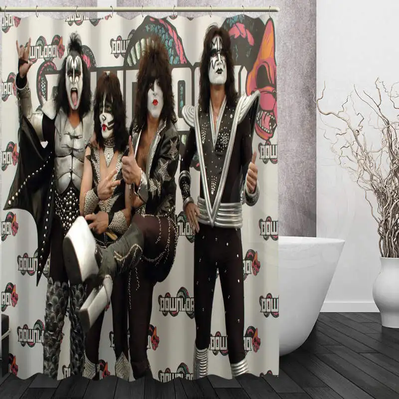Лучший Хороший пользовательский KISS Band занавеска для душа, занавеска для ванной, водонепроницаемая ткань для ванной комнаты, больше размеров, WJY#12 - Цвет: Красный