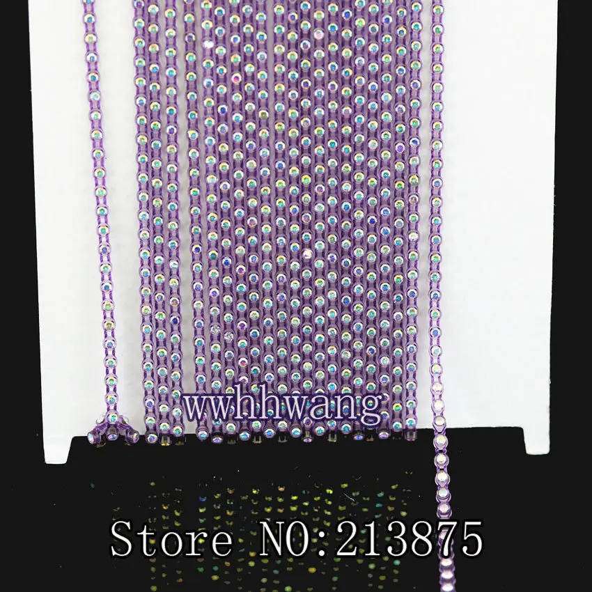 10 light purple 1 ярд, SS6, 2 мм, класс B, прозрачные AB, стеклянные кристаллы, стразы, окантовка, 15 цветов, отделка пластиковая цепочка, нижняя часть свадебных платьев - Цвет: 10 light purple
