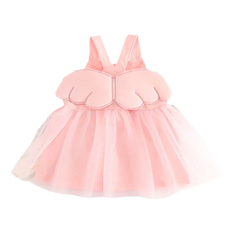 

2018 Cotton Baby Girl Clothing Summer Princess Tulle Dress Baby Pink Cute Angel Wings Fluffy Tutu Dresses For NewBorn Girls CQ22